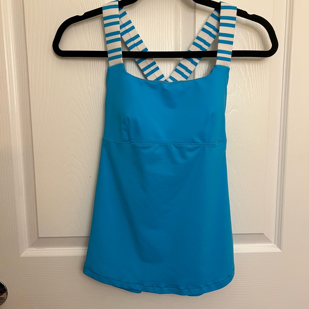Lululemon Track and Train Striped Criss Cross Tank Top with Shelf Bra